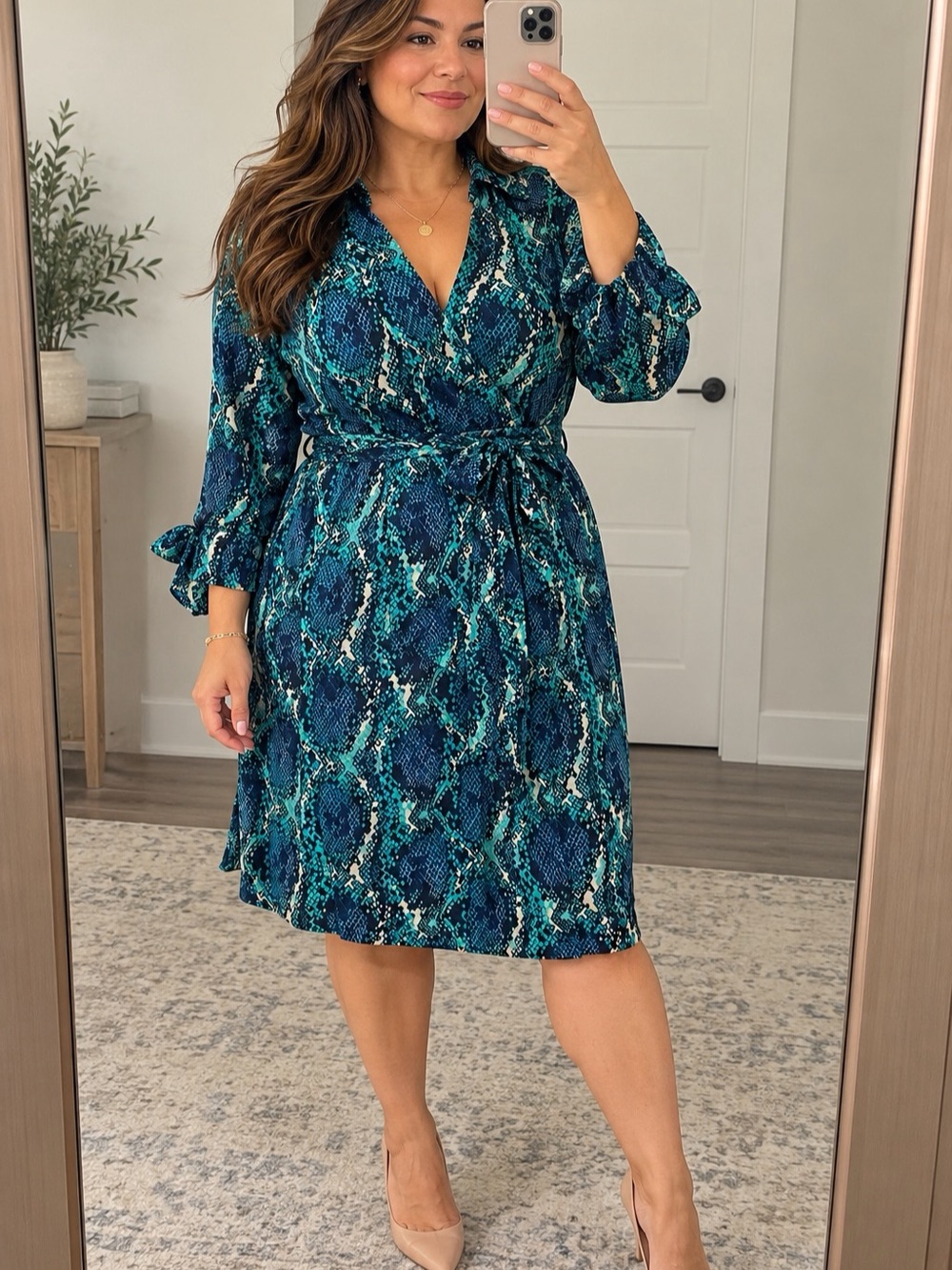 INC International Concepts 2X Teal Snake Print Wrap Dress 💙💚